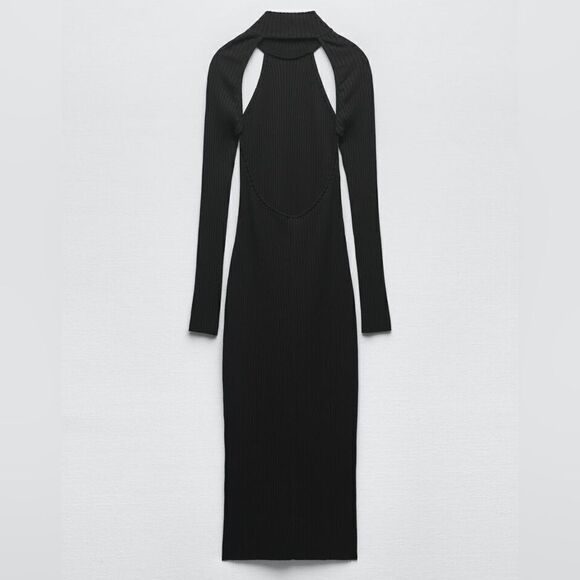 Zara Rib Knit Dress With Cut Outs New - Picture 5 of 10